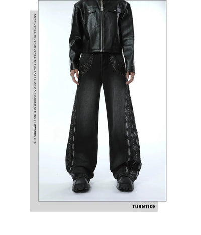 Stitched Contrast Beaded Jeans Korean Street Fashion Jeans By Turn Tide Shop Online at OH Vault