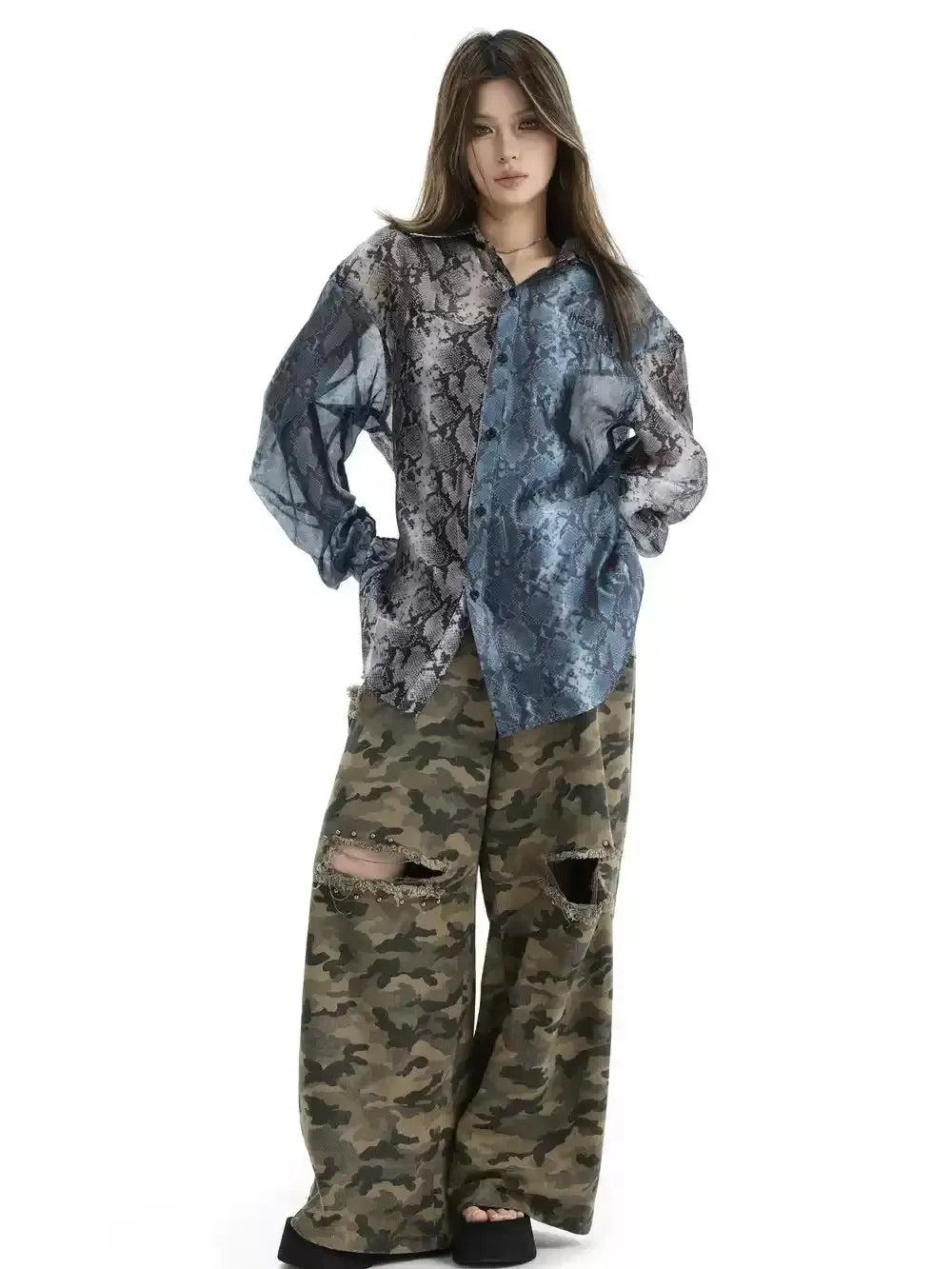 Translucent Snake Pattern Shirt Korean Street Fashion Shirt By INS Korea Shop Online at OH Vault