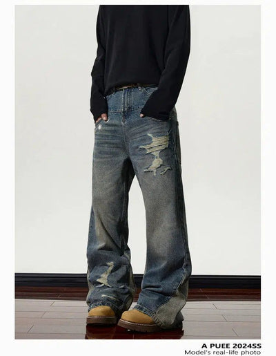 Metallic Ripped Flared Jeans Korean Street Fashion Jeans By A PUEE Shop Online at OH Vault