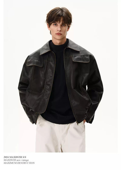 Distressed Edges Moto PU Leather Jacket Korean Street Fashion Jacket By MaxDstr Shop Online at OH Vault