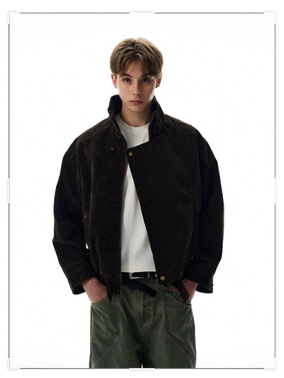 Overlap Buttons Collared Jacket