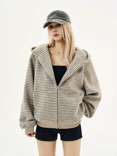 Striped Textured Zip Up Hoodie Korean Street Fashion Hoodie By MaxDstr Shop Online at OH Vault