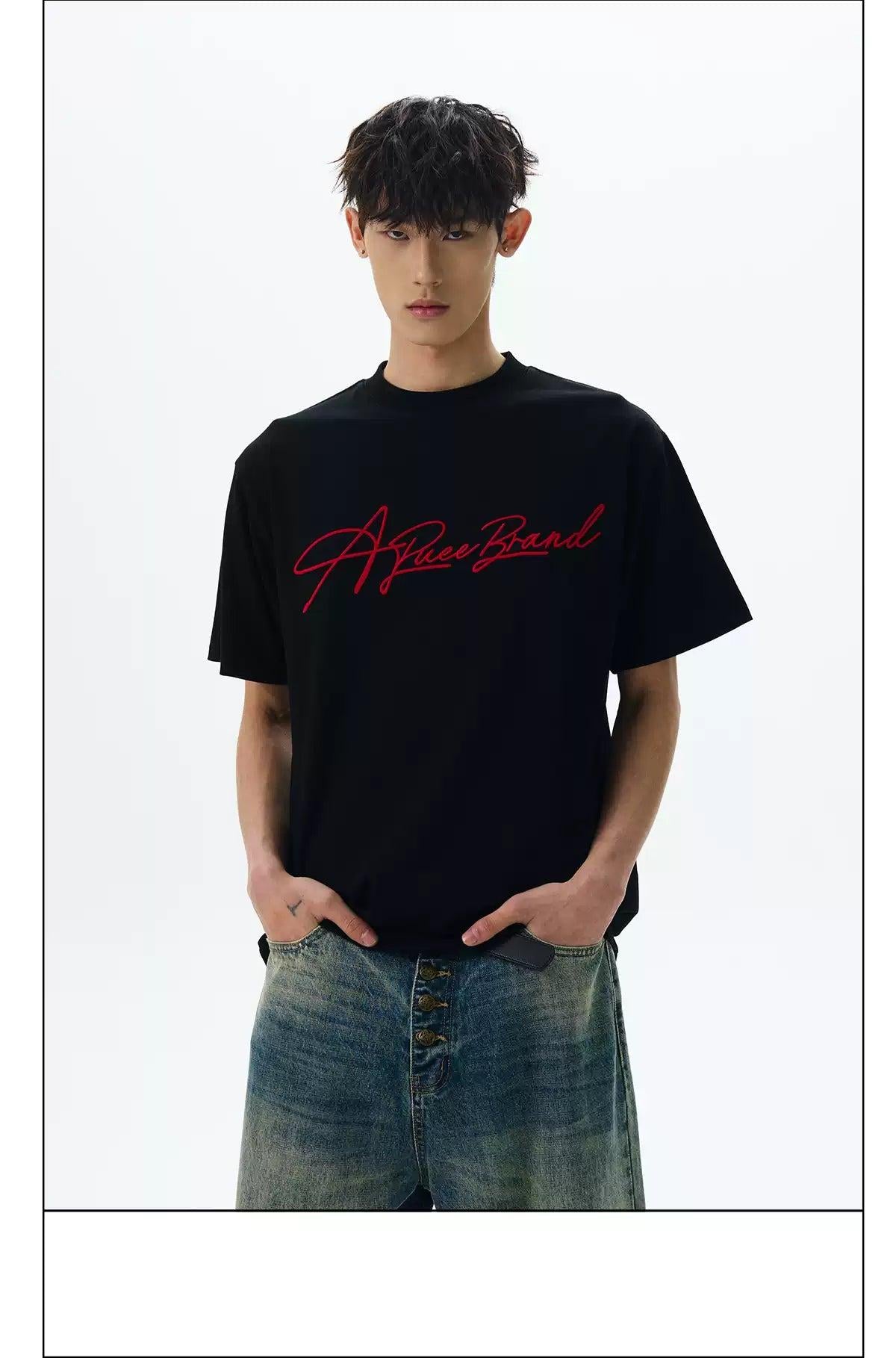 Embroidered Logo T-Shirt Korean Street Fashion T-Shirt By A PUEE Shop Online at OH Vault