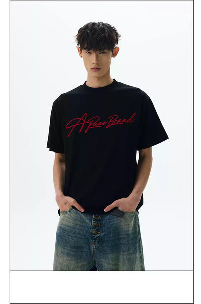 Embroidered Logo T-Shirt Korean Street Fashion T-Shirt By A PUEE Shop Online at OH Vault