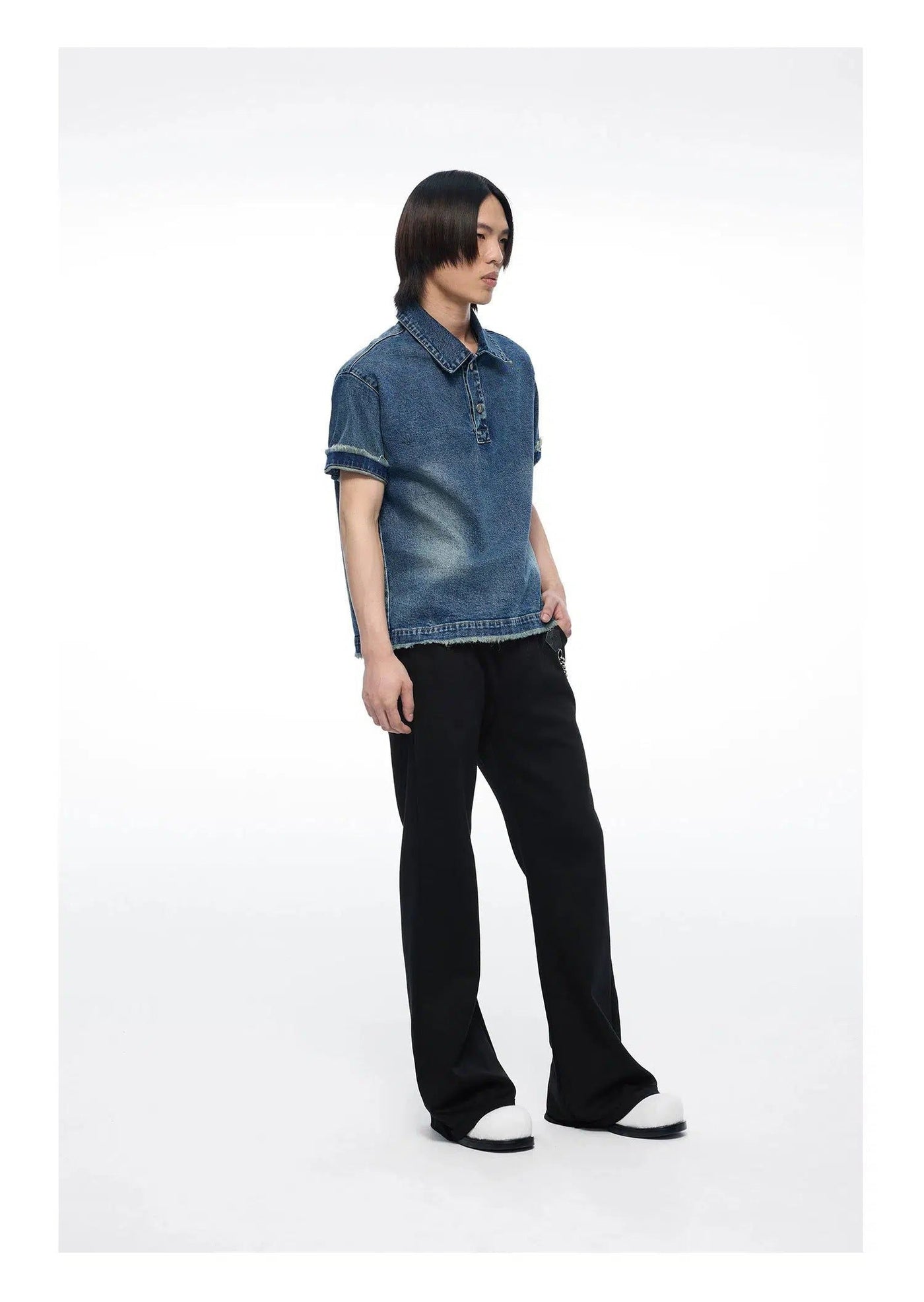 Washed Buttoned Denim Polo Korean Street Fashion Polo By Terra Incognita Shop Online at OH Vault