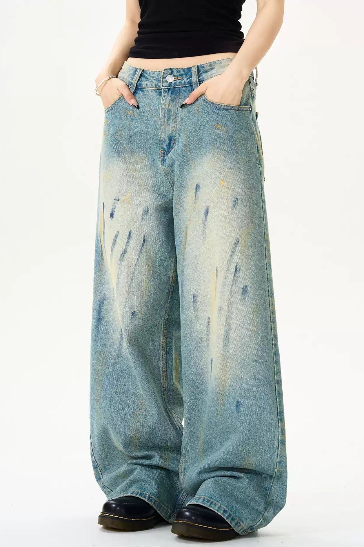 Paint Smudges Faded Jeans Korean Street Fashion Jeans By MaxDstr Shop Online at OH Vault