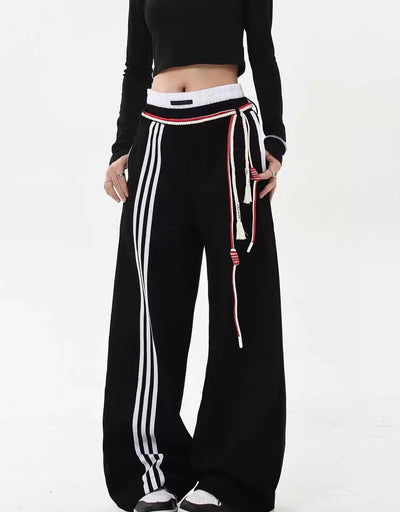 Lace-Up Three Bar Sports Pants Korean Street Fashion Pants By Blacklists Shop Online at OH Vault