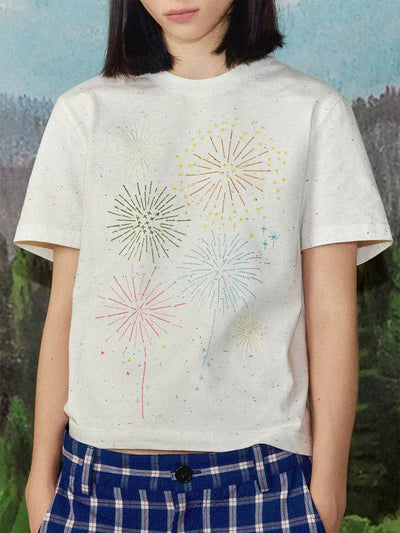 Fireworks Stitch Casual T-Shirt Korean Street Fashion T-Shirt By Conp Conp Shop Online at OH Vault