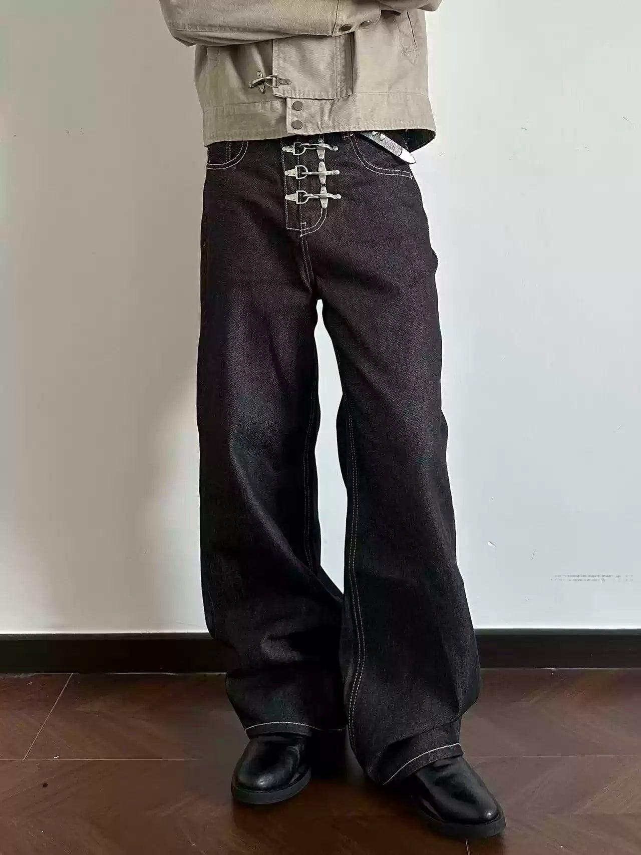 Metallic Fireman Clasp Straight Jeans Korean Street Fashion Jeans By Made Extreme Shop Online at OH Vault