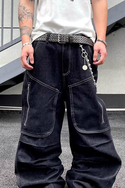 Zip Pocket Contrast Seams Jeans Korean Street Fashion Jeans By Dark Fog Shop Online at OH Vault
