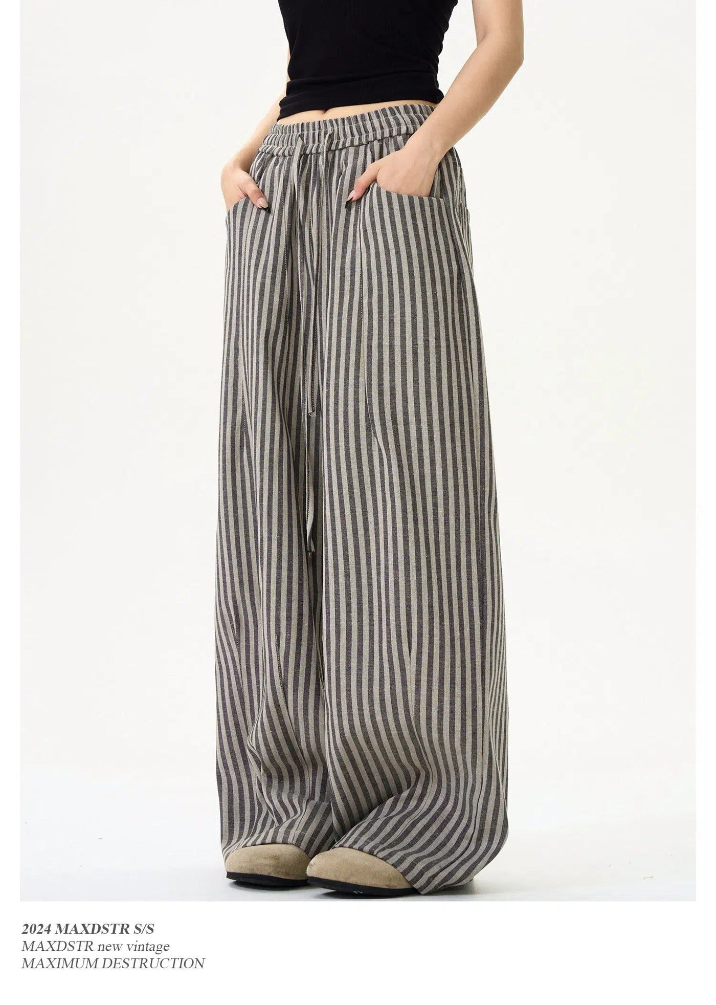 Drape Wide Vertical Striped Pants Korean Street Fashion Pants By MaxDstr Shop Online at OH Vault