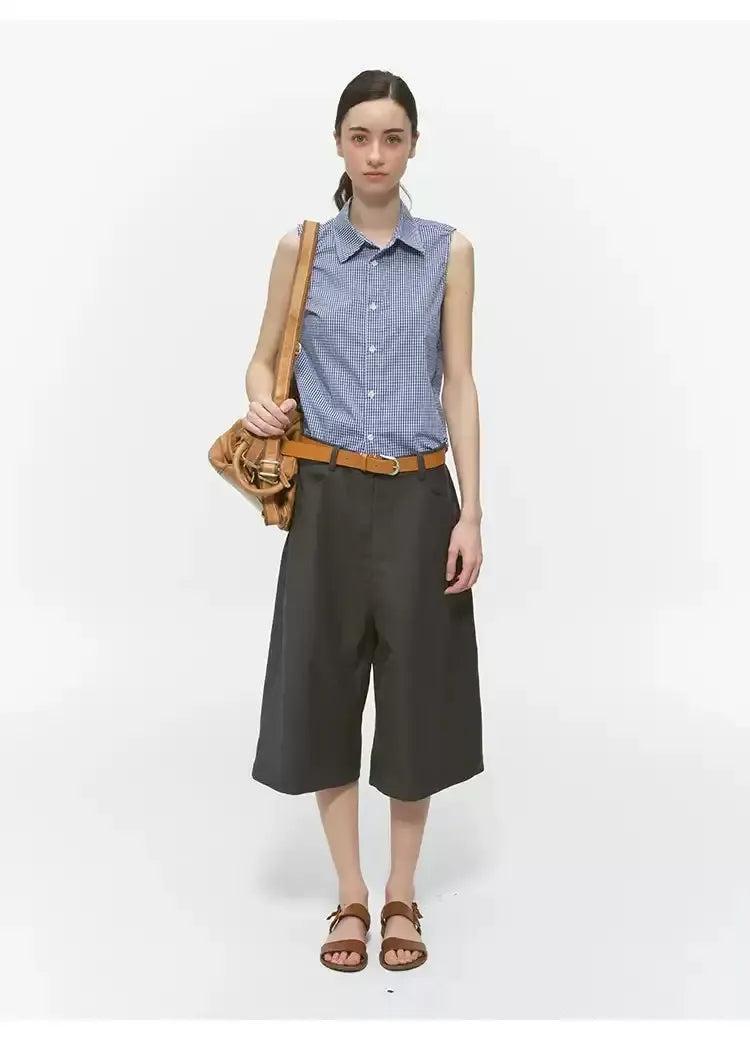 Sleeveless Plaid Buttoned Shirt Korean Street Fashion Shirt By Country Moment Shop Online at OH Vault