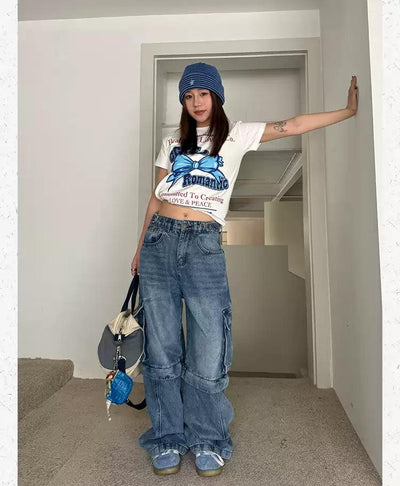 Detachable Washed Cargo Jeans Korean Street Fashion Jeans By Made Extreme Shop Online at OH Vault