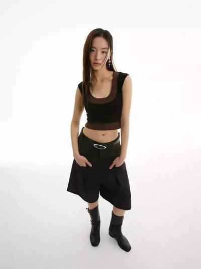 Contrast Spliced U-Neck Cropped Tank Top Korean Street Fashion Tank Top By Funky Fun Shop Online at OH Vault
