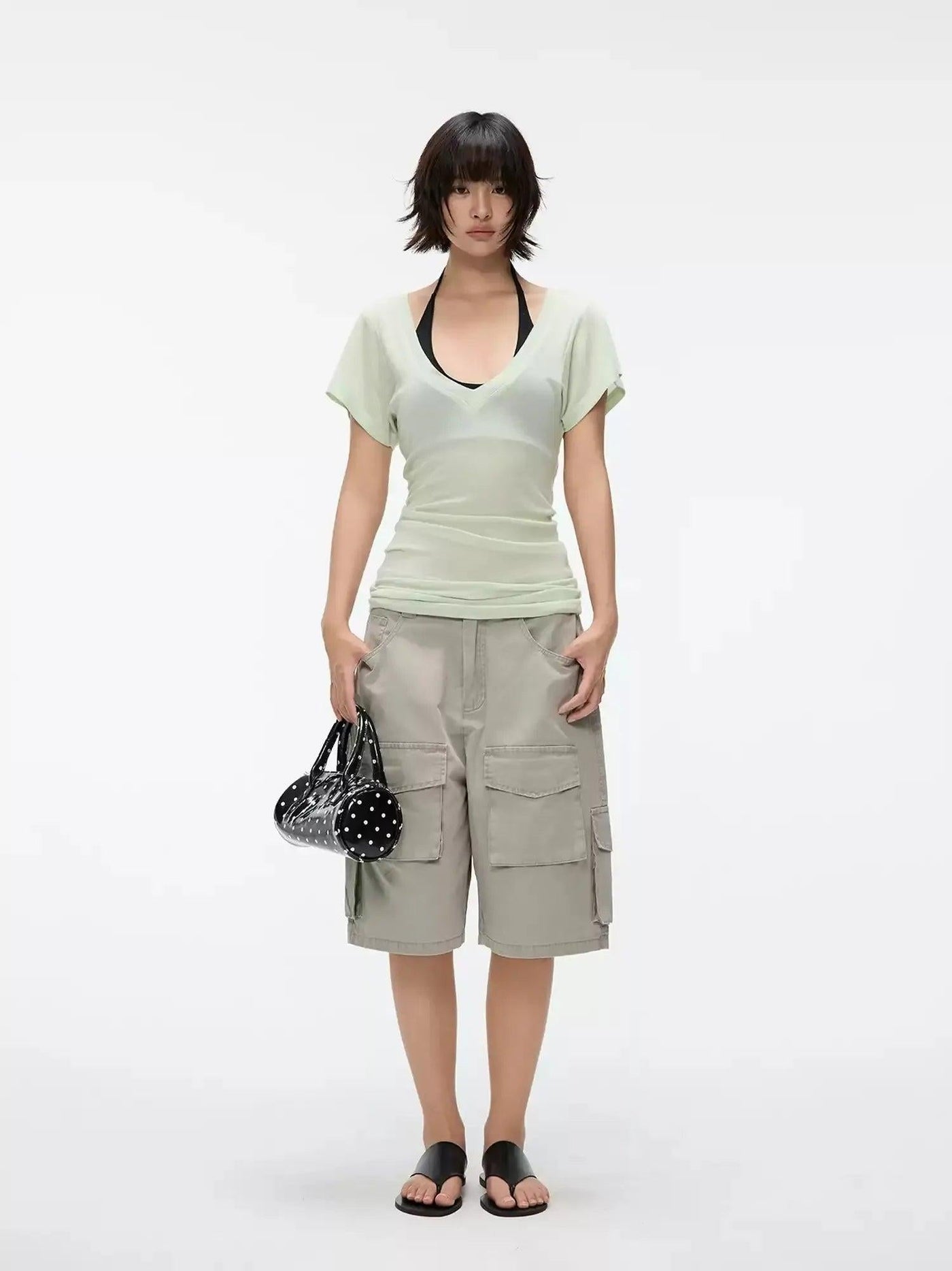 Wide V-Cut Slim Fit Blouse Korean Street Fashion Blouse By Jump Next Shop Online at OH Vault