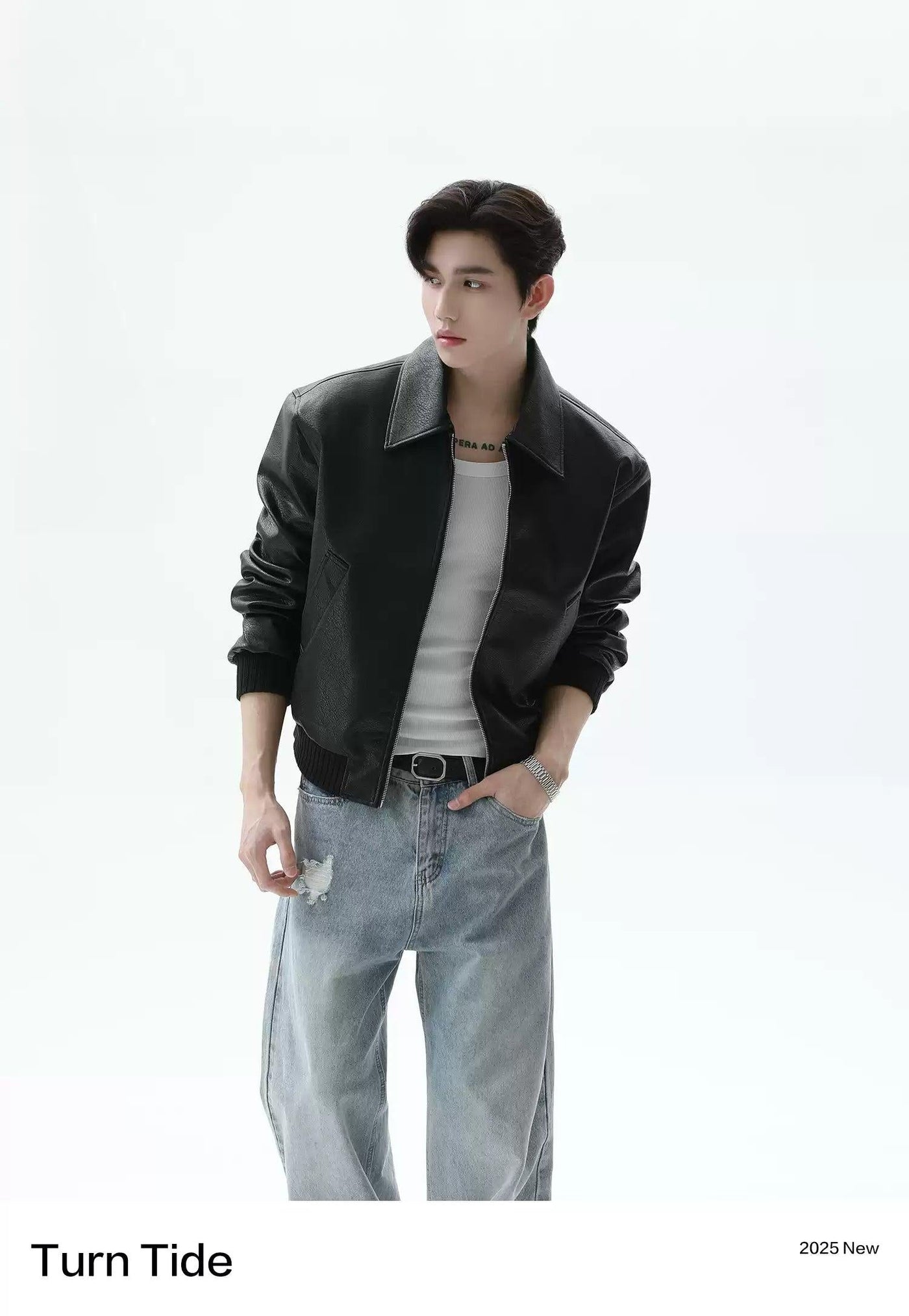 Side Pockets PU Leather Jacket Korean Street Fashion Jacket By Turn Tide Shop Online at OH Vault