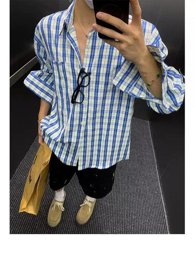 Casual Plaid Long Sleeve Shirt Korean Street Fashion Shirt By Poikilotherm Shop Online at OH Vault
