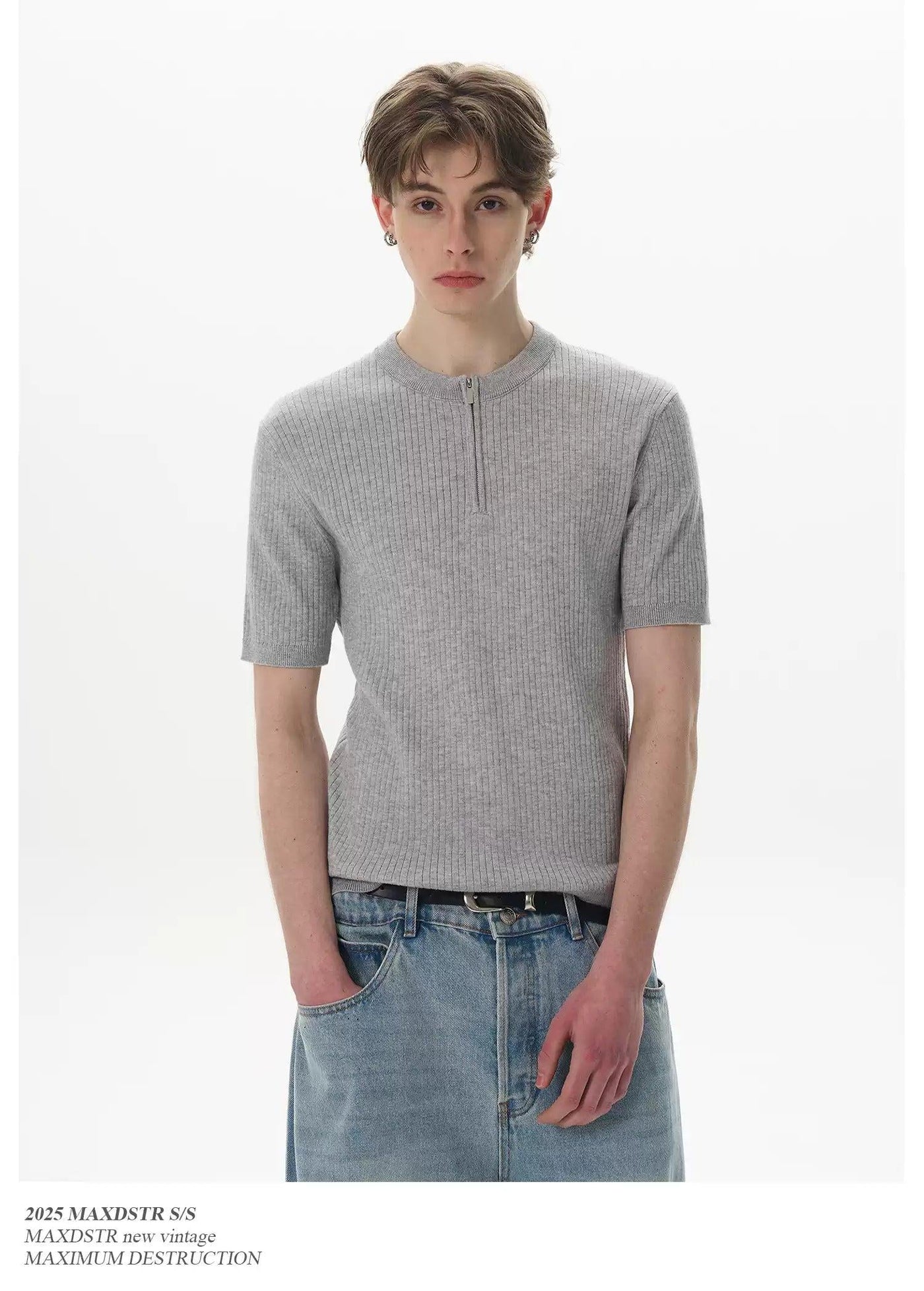 Slim Fit Textured Knit T-Shirt Korean Street Fashion T-Shirt By MaxDstr Shop Online at OH Vault