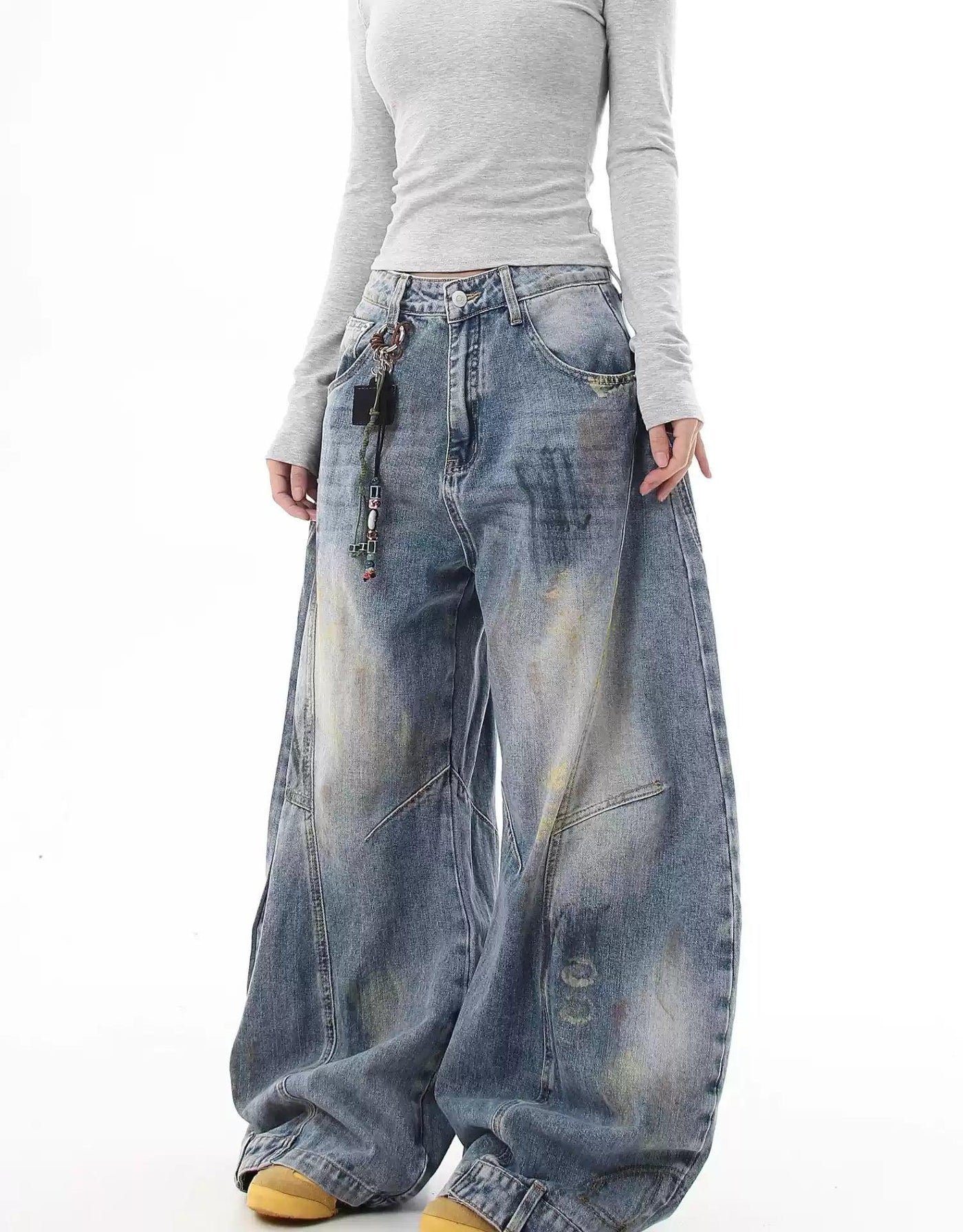 Graffiti Paint-Smudged Jeans Korean Street Fashion Jeans By Blacklists Shop Online at OH Vault