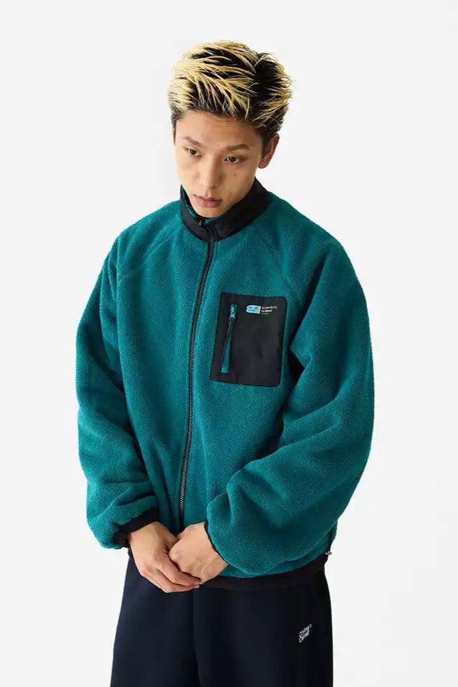 Contrast Pocket Reversible Fleece Jacket Korean Street Fashion Jacket By Crying Center Shop Online at OH Vault