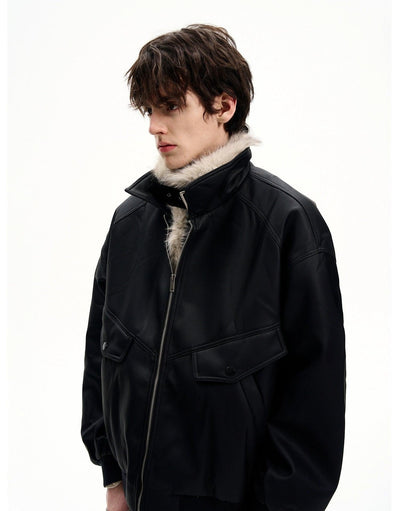 Fur-Trim Structured PU Leather Jacket Korean Street Fashion Jacket By MaxDstr Shop Online at OH Vault