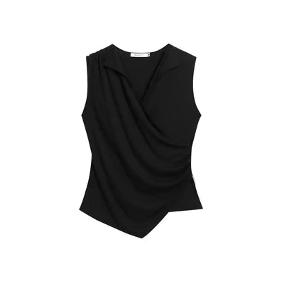 Ruffled V-Neck Sleeveless T-Shirt Korean Street Fashion T-Shirt By Funky Fun Shop Online at OH Vault