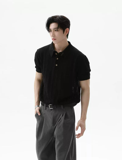 Hollow Textured Knit Polo Korean Street Fashion Polo By Turn Tide Shop Online at OH Vault