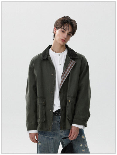 Plaid Lining Snap Buttoned Jacket Korean Street Fashion Jacket By Mr Nearly Shop Online at OH Vault