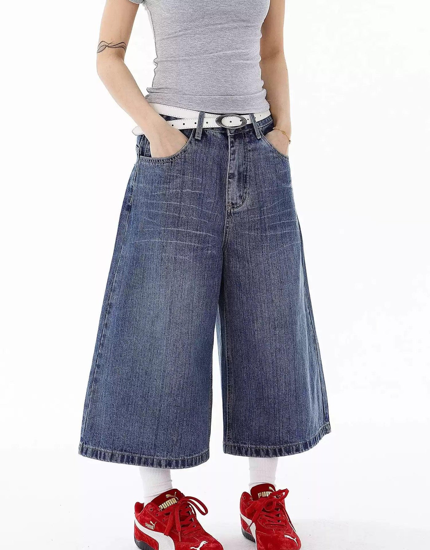 Plaid Pocket Wide Denim Shorts Korean Street Fashion Shorts By Blacklists Shop Online at OH Vault