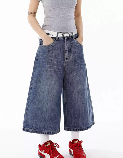 Plaid Pocket Wide Denim Shorts Korean Street Fashion Shorts By Blacklists Shop Online at OH Vault