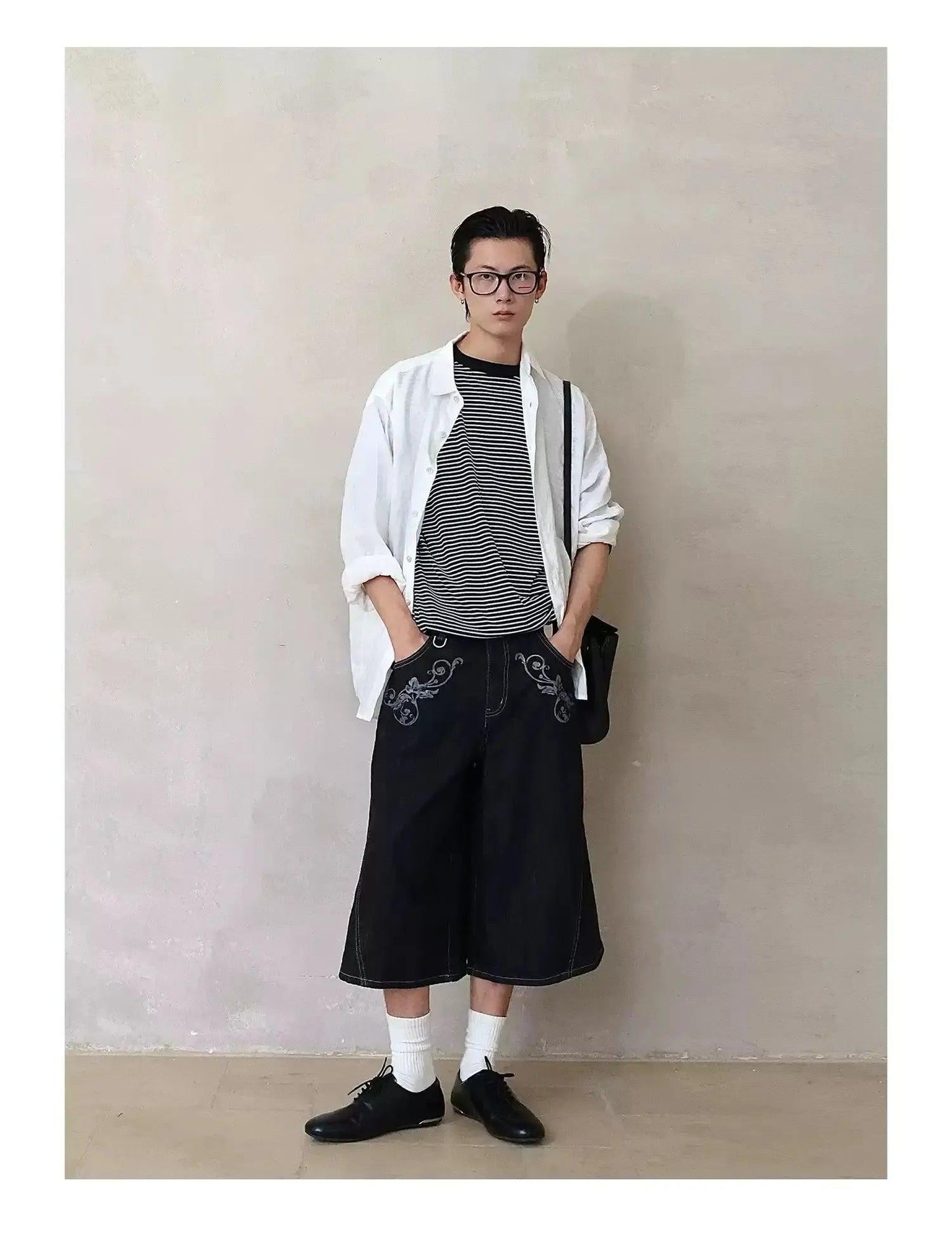 Printed Raw Denim Midi Shorts Korean Street Fashion Shorts By Terra Incognita Shop Online at OH Vault