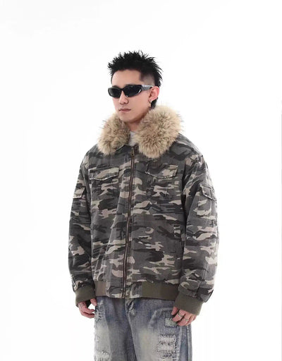 Detachable Fur Camo Short Jacket Korean Street Fashion Jacket By Blacklists Shop Online at OH Vault