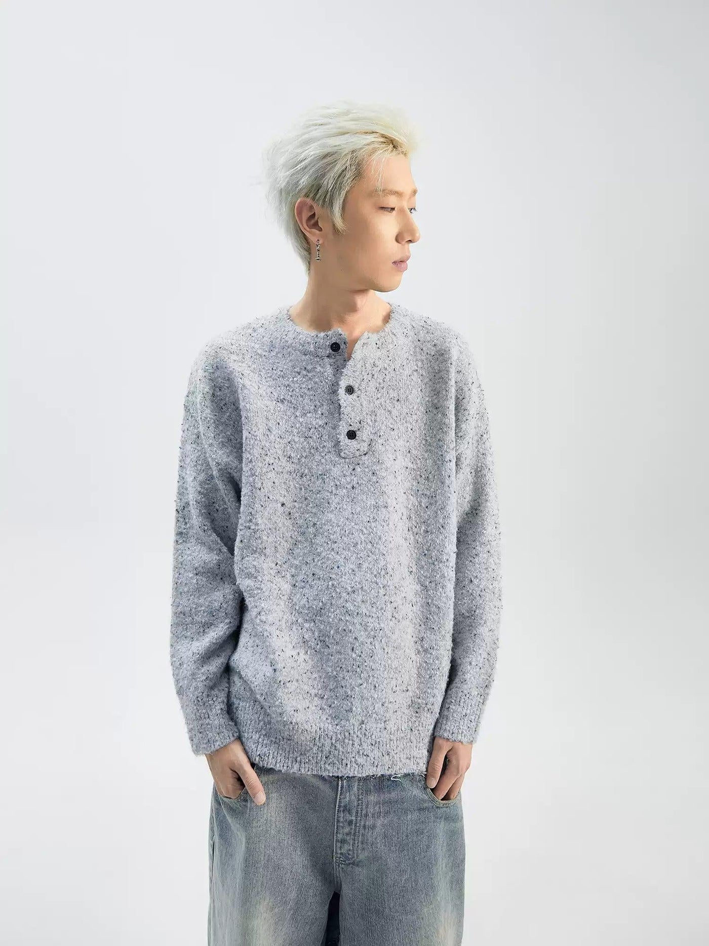 Casual Half-Buttons Sweater Korean Street Fashion Sweater By Ash Dark Shop Online at OH Vault