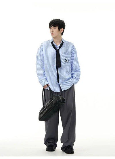 Neck-Tie Striped Shirt Korean Street Fashion Shirt By 77Flight Shop Online at OH Vault