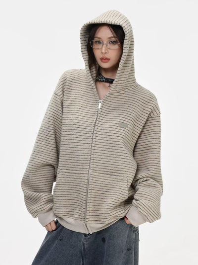 Cozy Striped Zip-Up Hoodie Korean Street Fashion Hoodie By INS Korea Shop Online at OH Vault