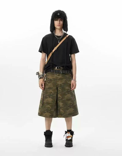 Camouflage Wide Denim Shorts Korean Street Fashion Shorts By JHYQ Shop Online at OH Vault