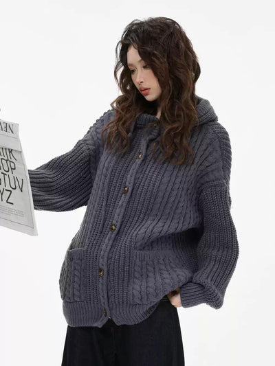 Multi-Pattern Buttoned Hooded Sweater Korean Street Fashion Sweater By INS Korea Shop Online at OH Vault