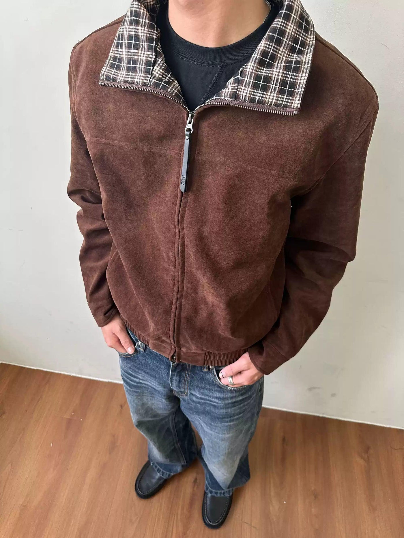 Plaid Lining Micro Suede Jacket Korean Street Fashion Jacket By Made Extreme Shop Online at OH Vault