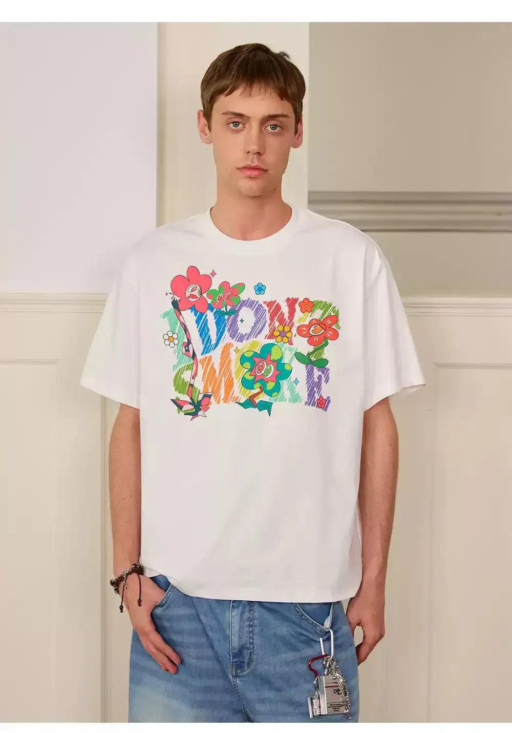 Rainbow Flower Logo T-Shirt Korean Street Fashion T-Shirt By Donsmoke Shop Online at OH Vault