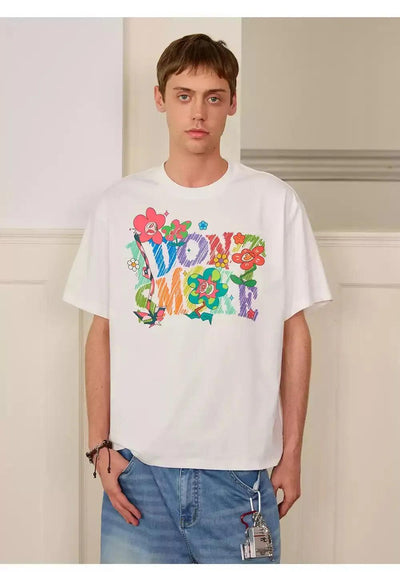 Rainbow Flower Logo T-Shirt Korean Street Fashion T-Shirt By Donsmoke Shop Online at OH Vault