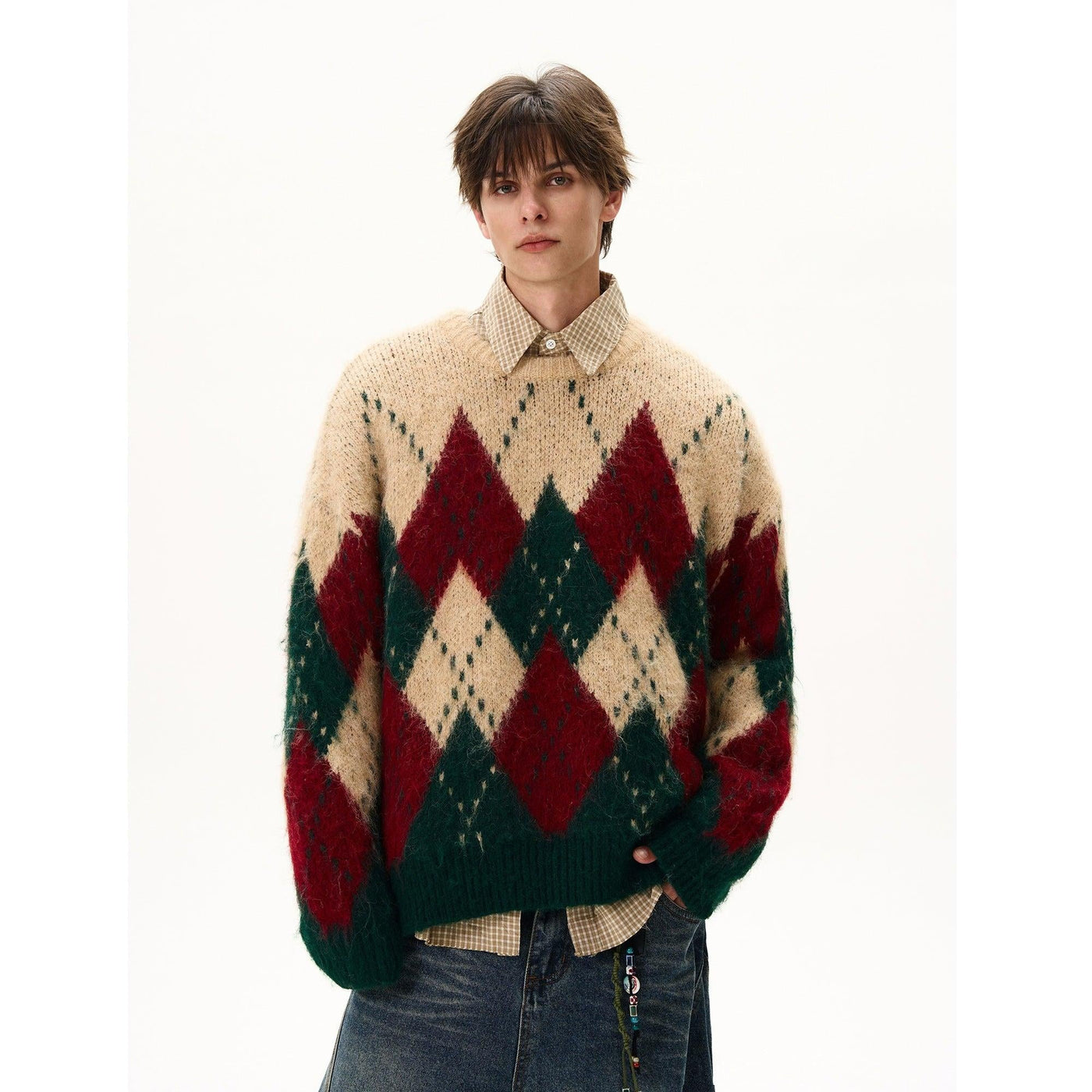 Argyle Pattern Christmas Sweater Korean Street Fashion Sweater By MaxDstr Shop Online at OH Vault