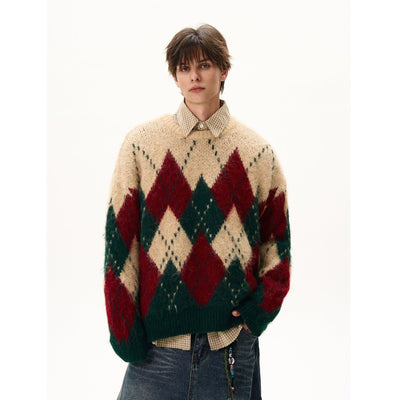 Argyle Pattern Christmas Sweater Korean Street Fashion Sweater By MaxDstr Shop Online at OH Vault