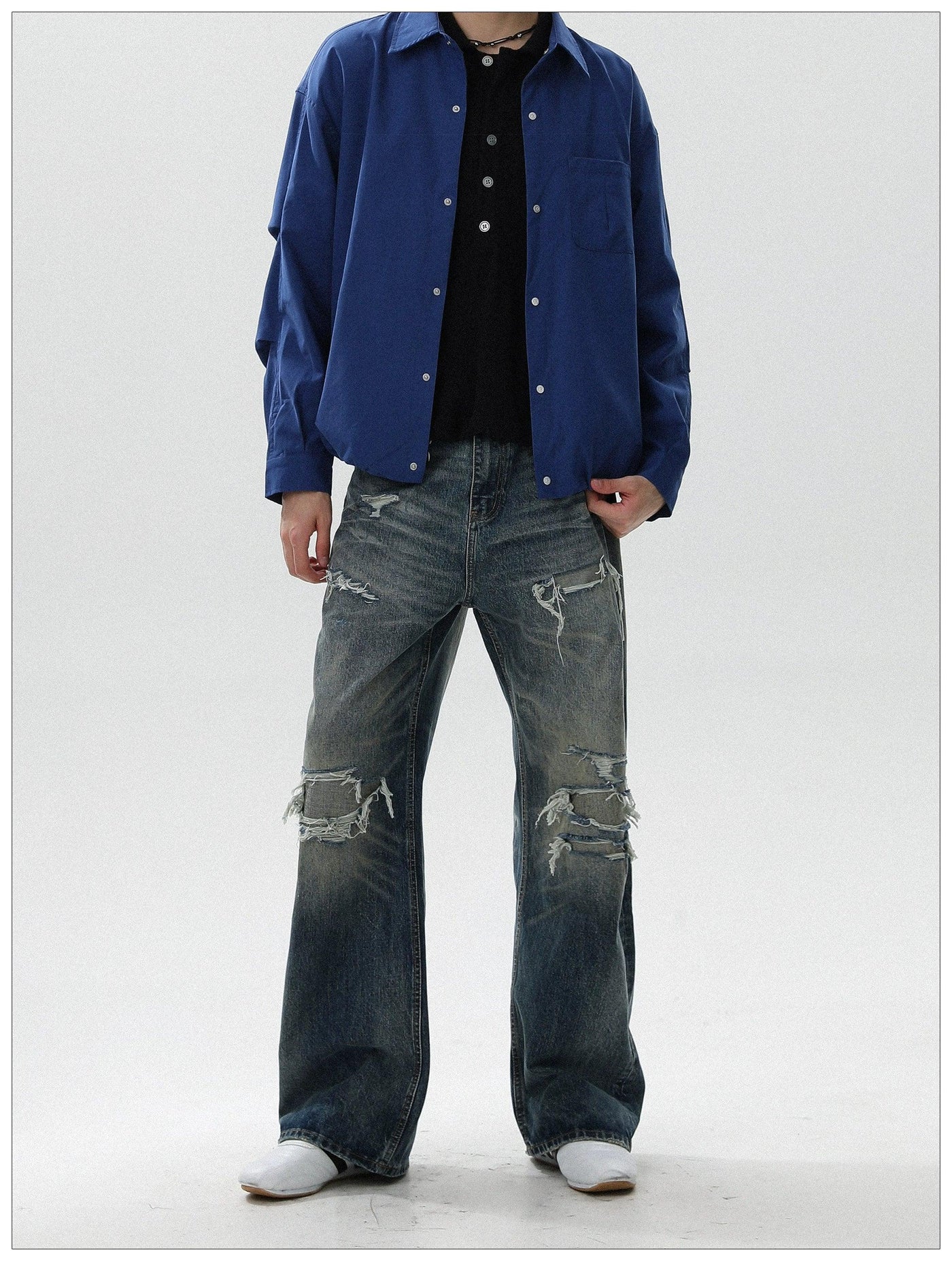 Faded Fray Ripped Jeans Korean Street Fashion Jeans By Mr Nearly Shop Online at OH Vault