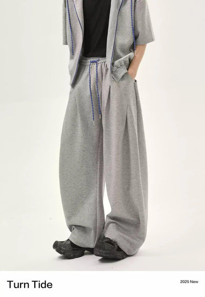 Contrast Drawstring Zipped Hoodie & Pleated Sweatpants Set Korean Street Fashion Clothing Set By Turn Tide Shop Online at OH Vault