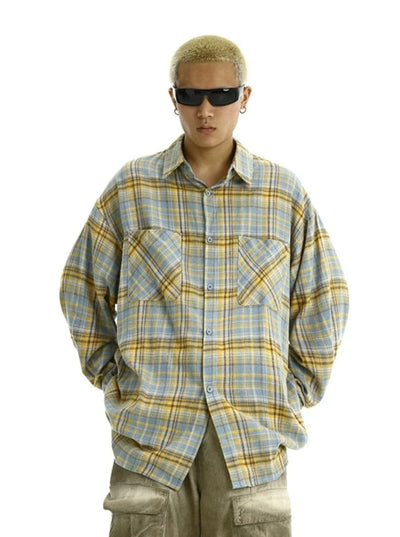 Buttoned Plaid Pattern Short Sleeve Shirt Korean Street Fashion Shirt By MEBXX Shop Online at OH Vault