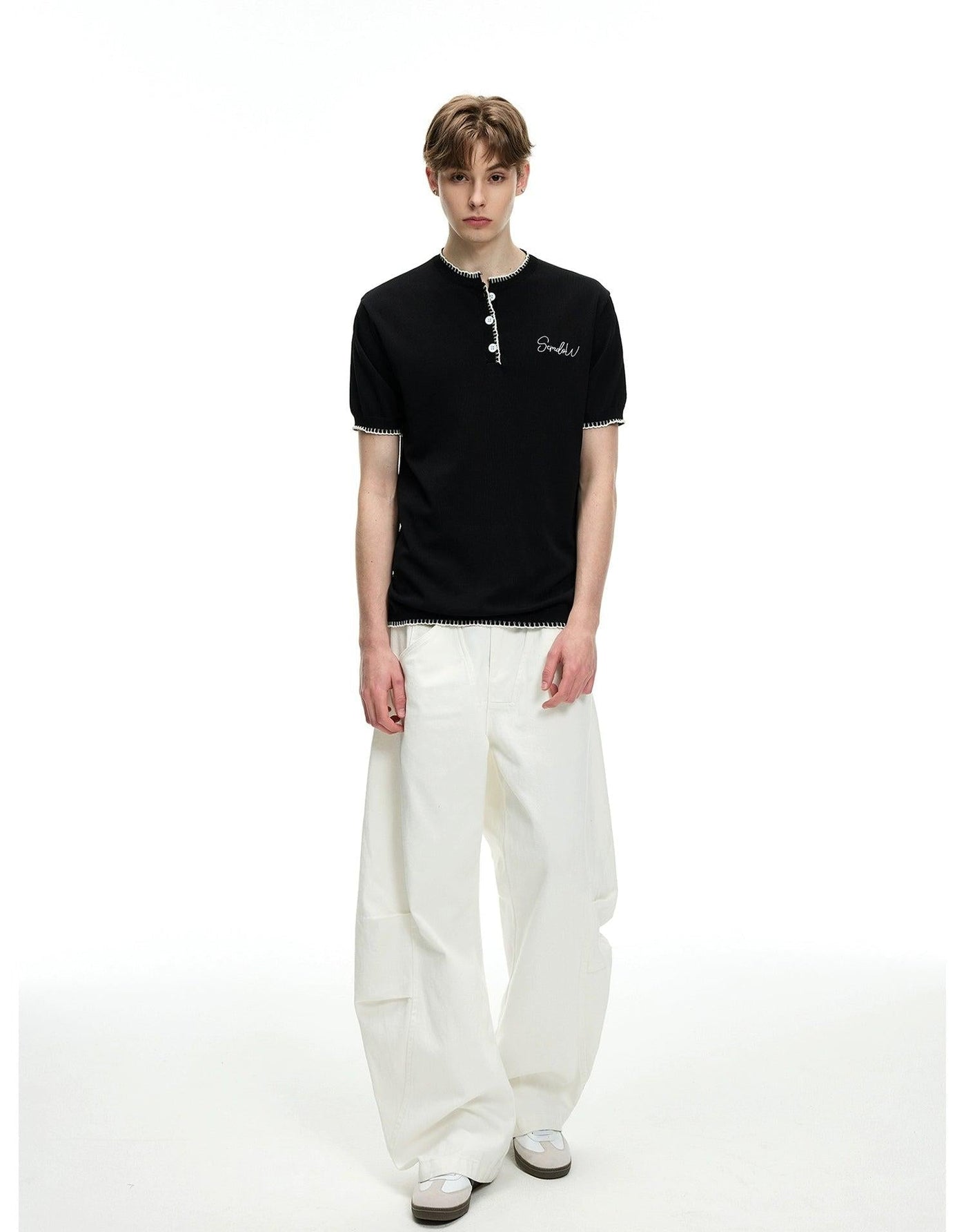 Contrast Edges Stitch Buttoned T-Shirt Korean Street Fashion T-Shirt By MaxDstr Shop Online at OH Vault