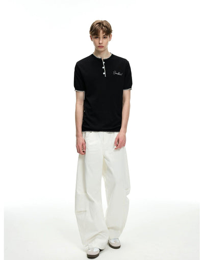 Contrast Edges Stitch Buttoned T-Shirt Korean Street Fashion T-Shirt By MaxDstr Shop Online at OH Vault