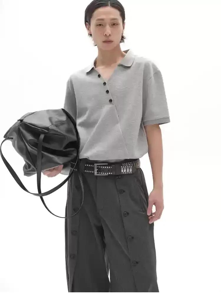 Diagonal Line Buttoned Polo Korean Street Fashion Polo By Pioneer of Heroism Shop Online at OH Vault