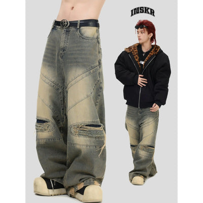 Ripped Knee Fade Highlights Jeans Korean Street Fashion Jeans By INS Korea Shop Online at OH Vault