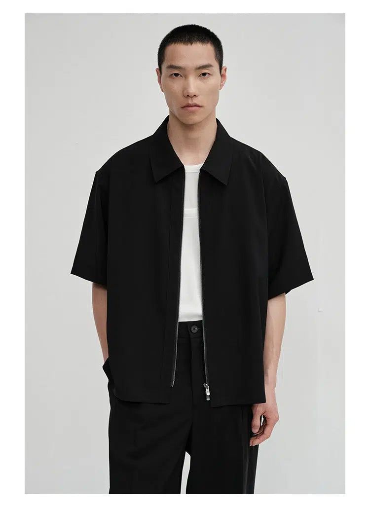 Chic Zipped Short Sleeve Shirt Korean Street Fashion Shirt By NANS Shop Online at OH Vault